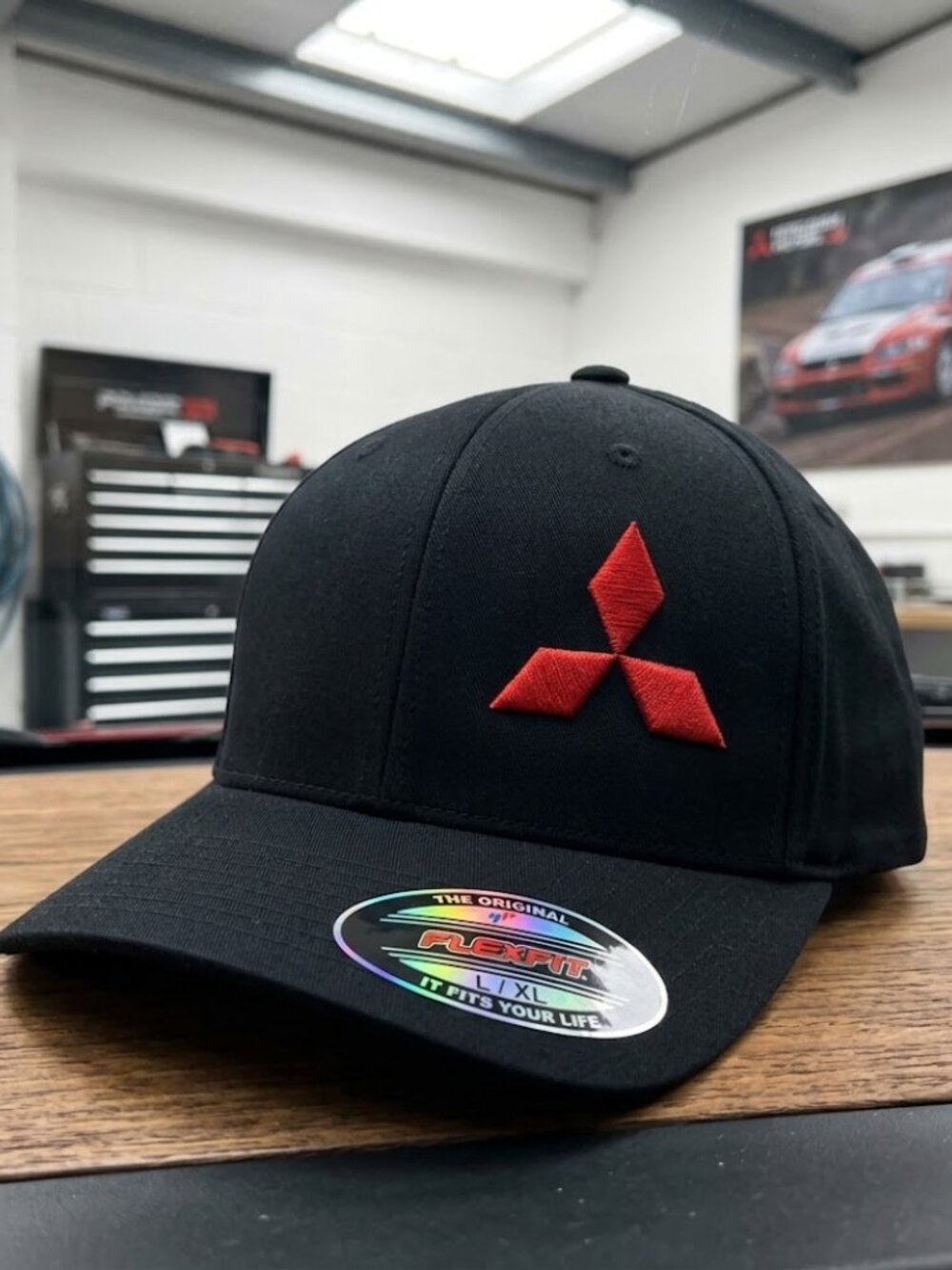 Mitsubishi Motors Logo Embroidered Black Flexfit L/XL Hat Lancer Evo Cap Retro